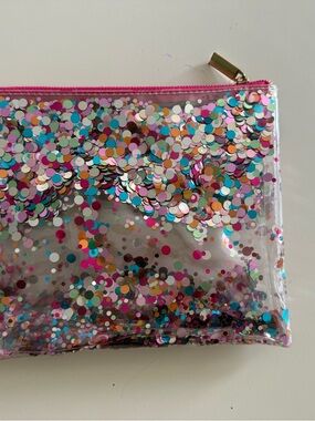 Clear Confetti Zip Makeup Travel School Pouch Pink Blue Red Green White Silver